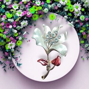Enamel Floral Brooch with Rhinestones